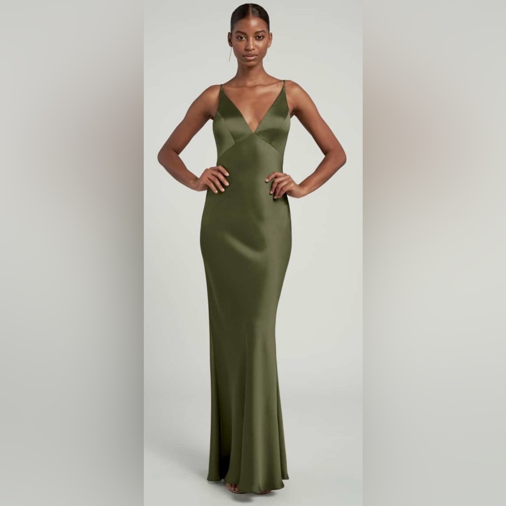 Jenny Yoo Satin Eloise Dress in Olive Size 4